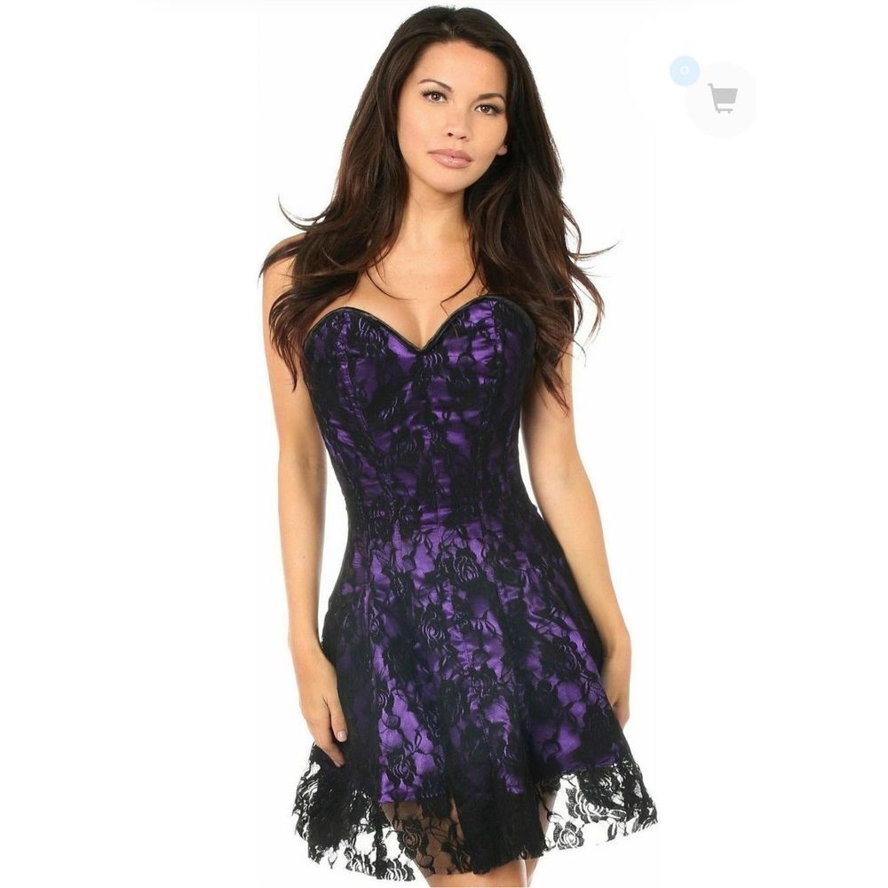 Daisy Corsets Purple and Black Strapless Lace Mini Dress
